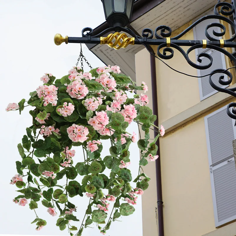 75cm/1pc Simulation Decorative Home Flower Rose Vine Flower Bunch Green Leaf Wall Hanging Begonia Flowers Vine Artificial Plant