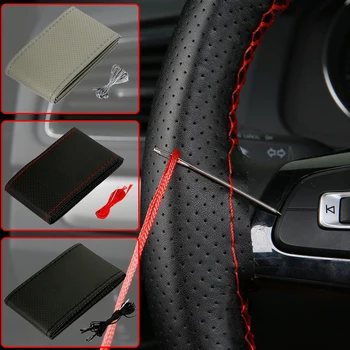 Car Steering Wheel Cover Needles And Braid Thread Artificial Leather Car Covers Suite 3 Color DIY Texture Soft Auto Accessories