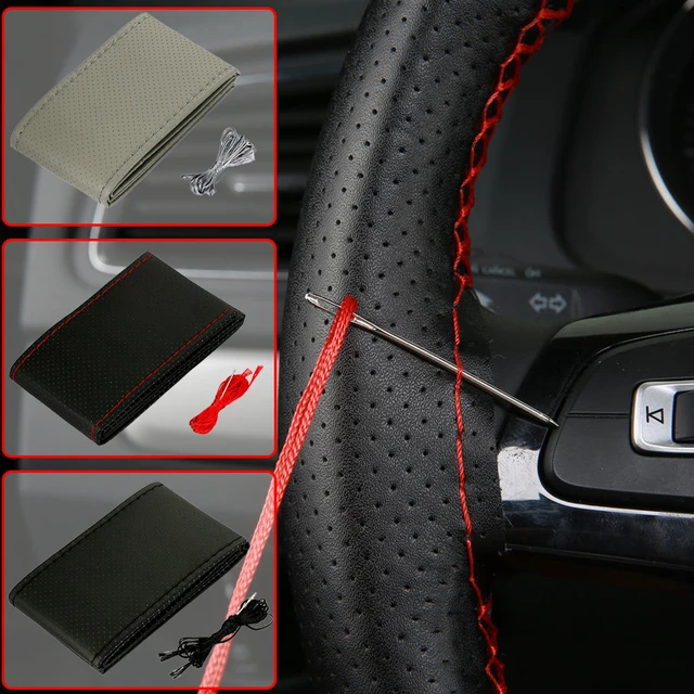 Car Steering Wheel Cover Needles And Braid Thread Artificial Leather Car Covers Suite 3 Color DIY Texture Soft Auto Accessories