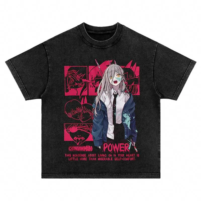 

Japanese Anime Chainsaw Man Washed T Shirt Denji Makima Power Hayakawa aki Graphic Manga Short Sleeve Men Women T Shirt