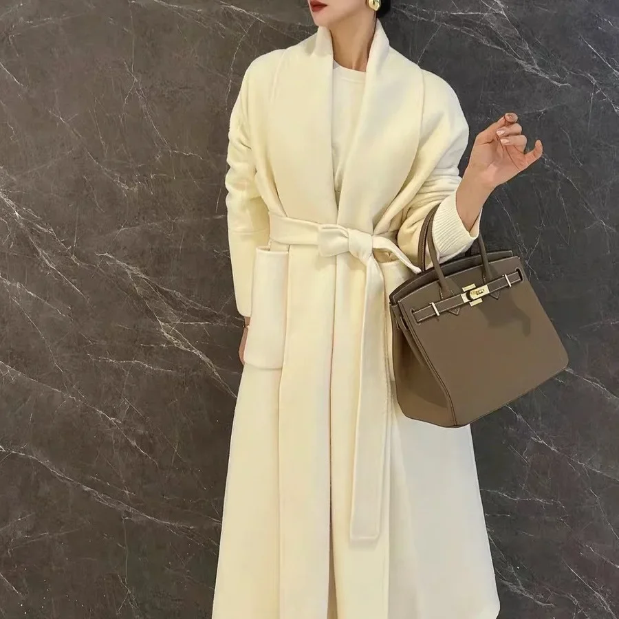 

SuperAen 2023 New Big Lapel Double Sided Cashmere Coat Autumn Winter Korean Loose and Simple Woolen Coat