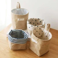 1PC Jute Cotton Linen Storage Bag Home Hanging Pocket Small Sack Sundries Organizer Cosmetic Storage Baskets Box 2