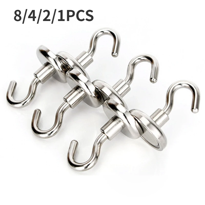 1-8PCS Strong Neodymium Magnetic Hook Hold Up To 12kg 5Pounds Diameter 20mm Magnets Quick Hook for Home Kitchen Workplace Etc