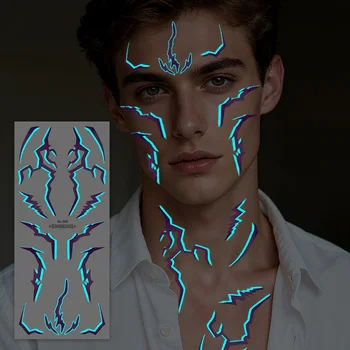 4 fogli di tatuaggi gotici che si illuminano al buio: body art con fulmini e vene blu a braccio intero per cosplay, festival e look tagliente