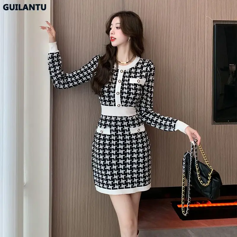 Auutmn Winter Sweater Knitted Dresses Women O Neck Long