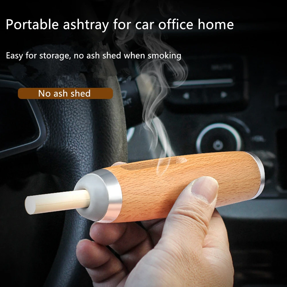 Handheld Mini Ashtrays Anti Sootflying Cigarette Cover Portable Car Ashtray Wood Cigarette