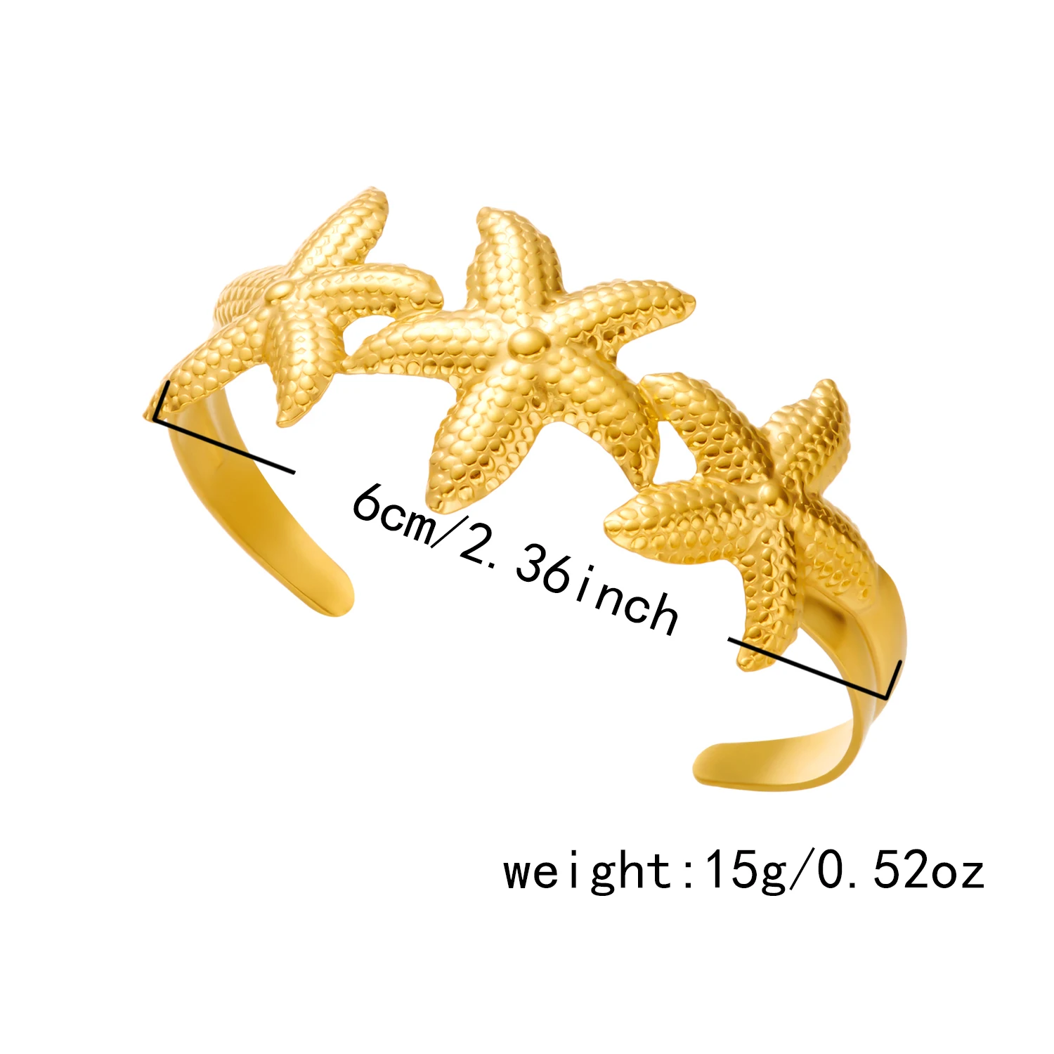 Vintage Übertriebene Breite Manschette Armreifen für Frauen Trendy Gold Farbe Seestern Blume Edelstahl Armbänder Wasserdicht Schmuck – Detail 10
