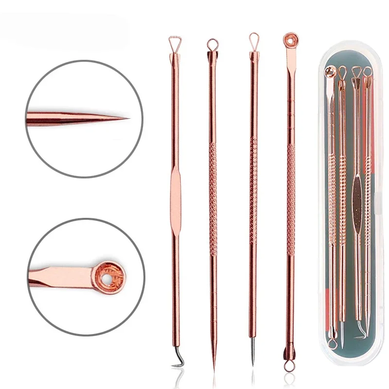 Blackhead Remover Acne Remover 4Pcs/Set Blackhead Comedone Acne Pimple Belmish Extractor Vacuum Blackhead Remover Tool Spoon Rose Gold For Face Skin Care Tool