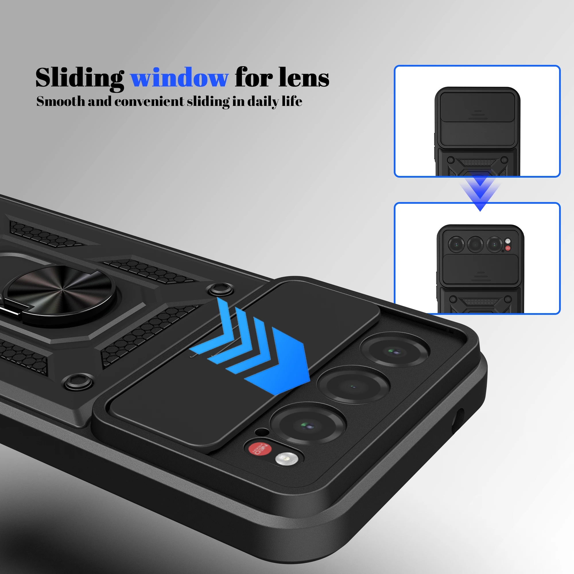 Premium Protective Phone Case with Slide Camera Cover & Ring Kickstand