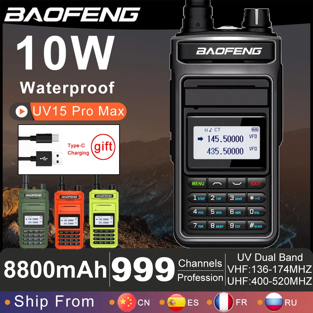 BAOFENG UV15 Pro Max V1 V2 10W High Power Dual Band CB Radio Type C