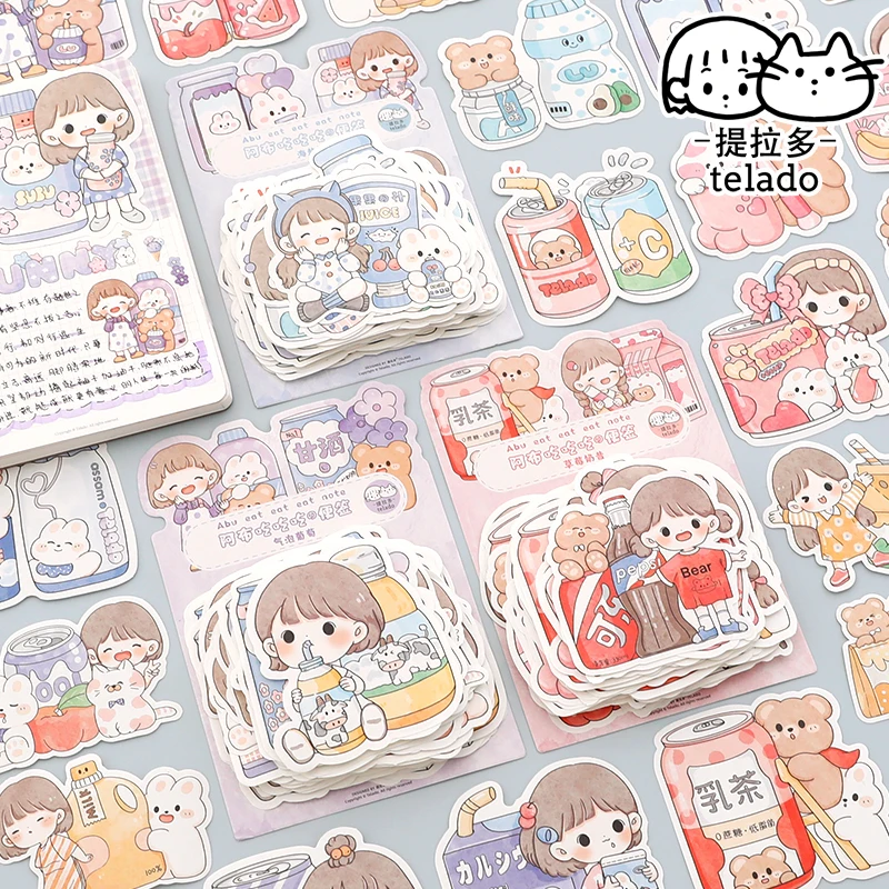 Dimi 100Pcs/Pack Eat Eat Series Memo Pad Cartoon Girl Sticky Note Junk Journaling Scrapbooking Stickers Office School Stationery