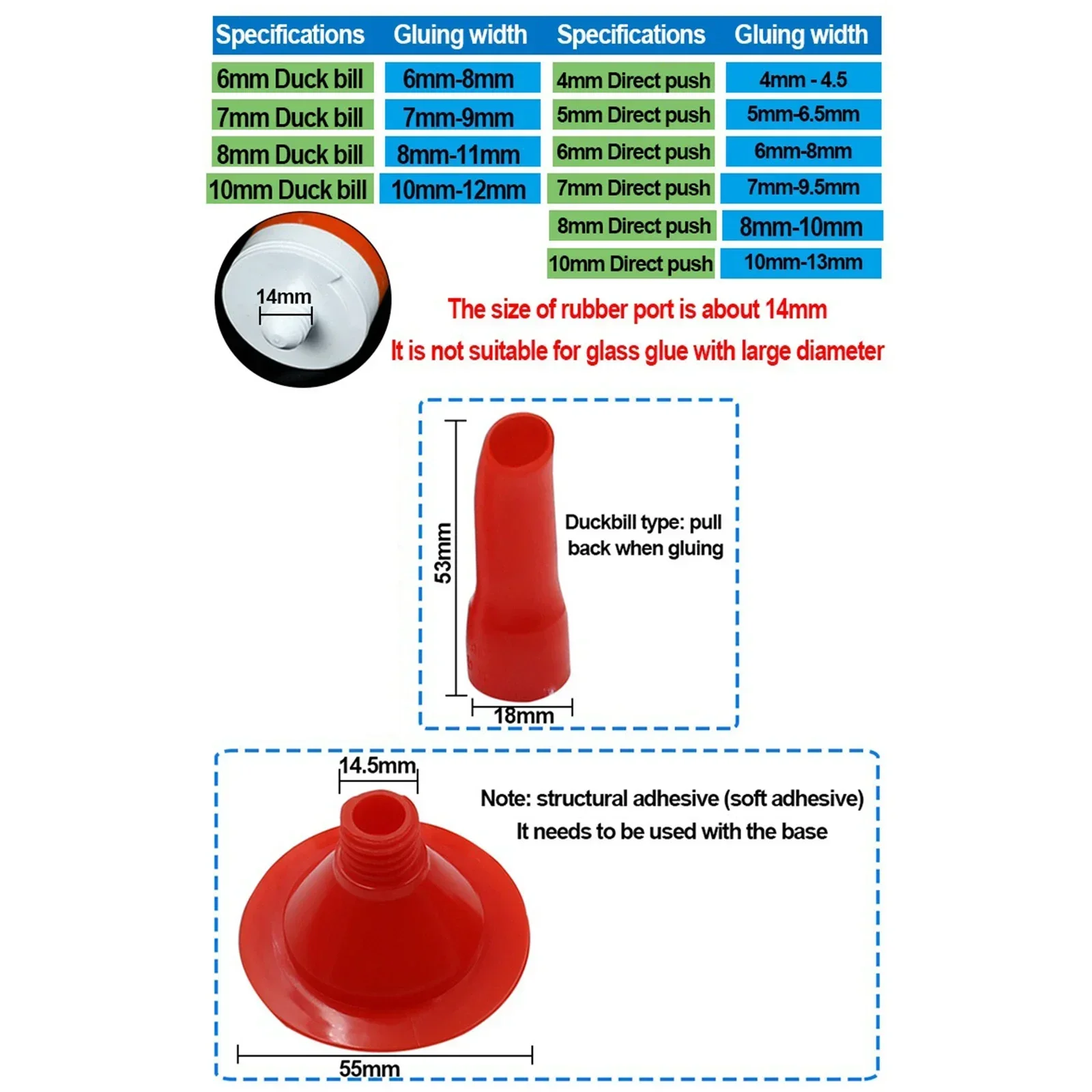 Sealant Tool Glue Tip Mouth Straight Push Type 10mm 10pcs 6mm Duckbill Type Plastic Glass Glue Sealant
