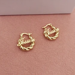 18mm Custom Name Earrings Customize Name Earrings for Children Gifts for children Thick fried dough twist Earrings