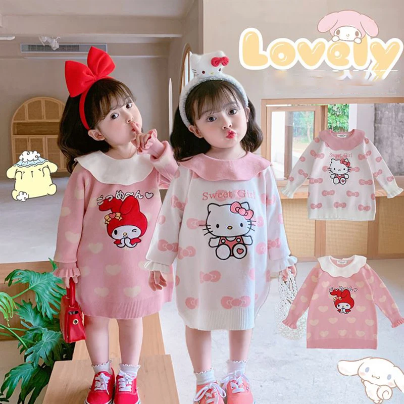 

Милое платье-свитер Hellokittyed для девочек на осень и зиму кавайное аниме Sanrio My Melody мультяшное Трикотажное Платье милое платье