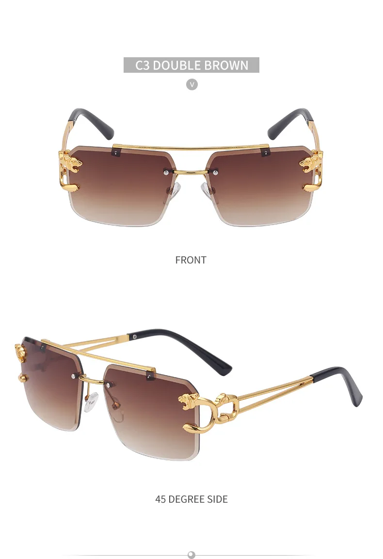 Mode metall leopard randlose sonnenbrille doppel brücken gradienten ozean film schattierungen uv400 – Detail 17