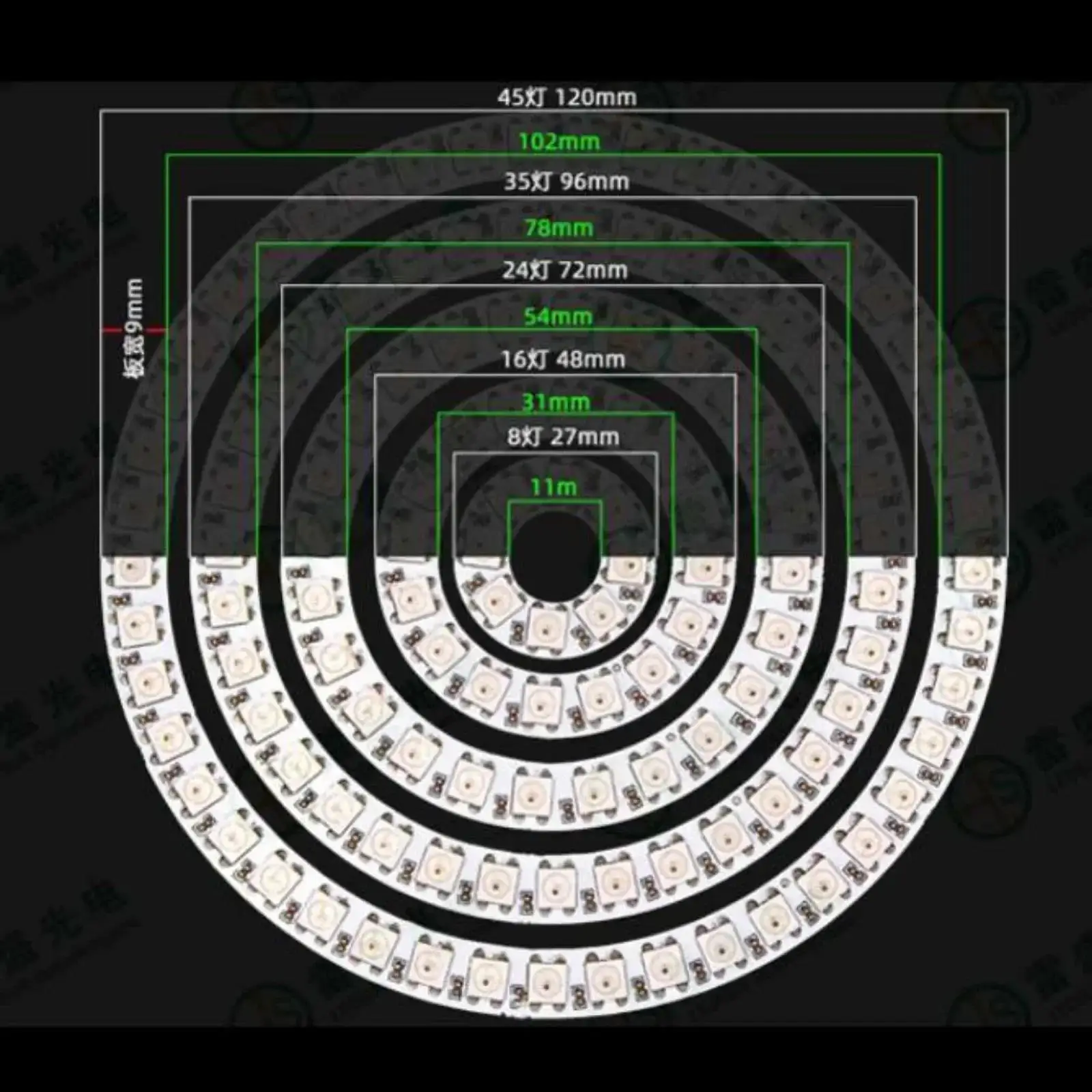 PLR WS2812B 5050 RGB LED 링 7/8/12/16/24비트 램프 조명 (내장 드라이버 포함) WS2812 아두이노 라즈베리 파이용