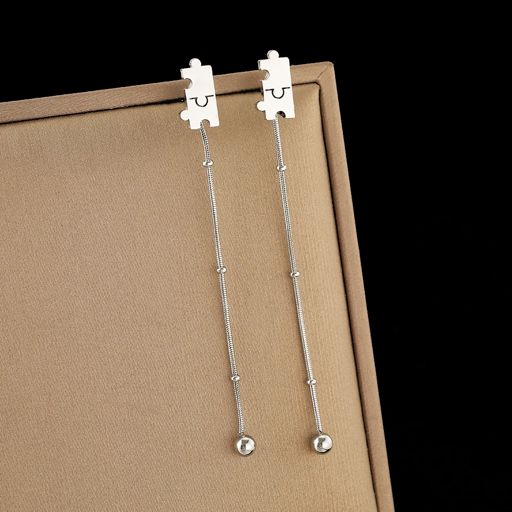 Stainless steel earrings simple cartoon puzzles Korean fashion stud earrings for women jewelry weddings engagement gifts