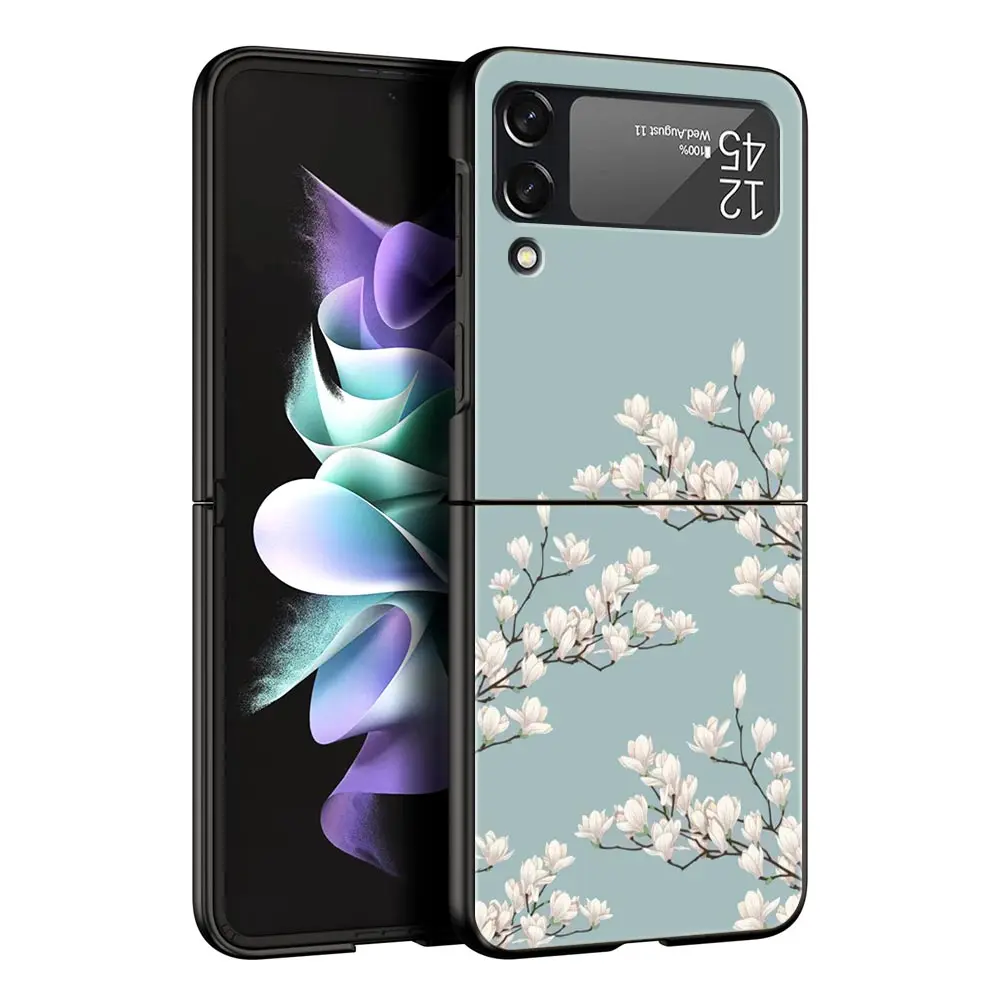 Elegant Black Floral Folding Phone Case - Durable Hard Shell for Samsung Galaxy Z Flip Series