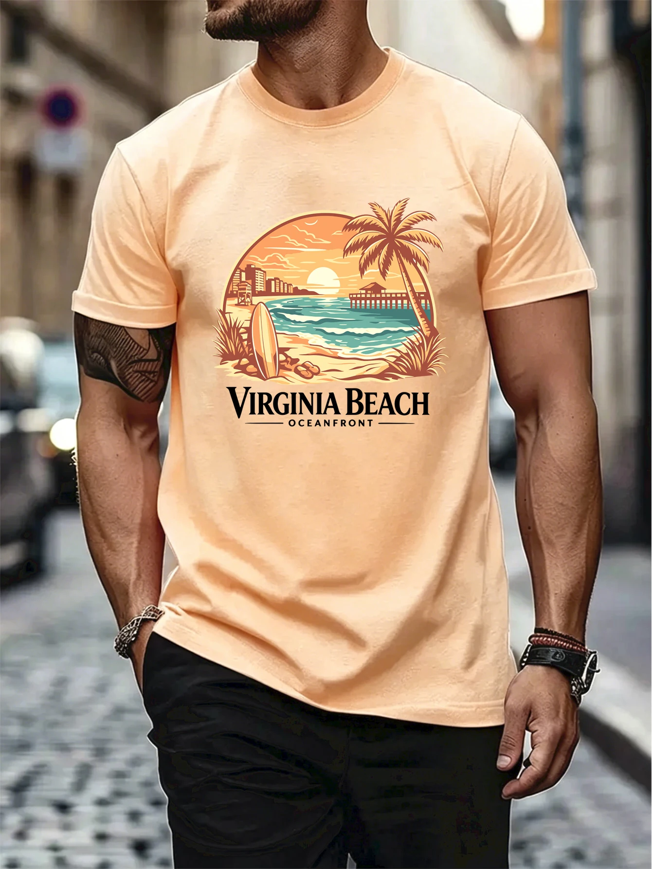 Virginia Beach Surfing Printing Summer T Shirts Man All-Match Cotton T-Shirt Sport Soft Streetwear Comfy Loose Short Sleeve 2