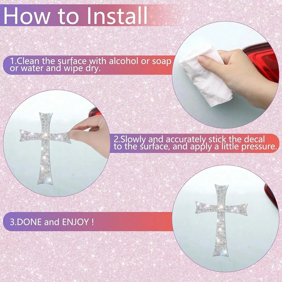 2 shiny 3D three-dimensional cross stickers, multi-purpose decorative stickers, suitable for vehicle surfaces, home accessories - 5