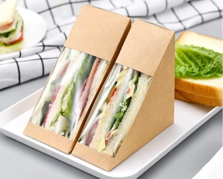 Kraft Paper Sandwich Boxes with Clear Window – Disposable Triangular Packaging for Sush... - SKU KPSB0919 - UGI Packaging