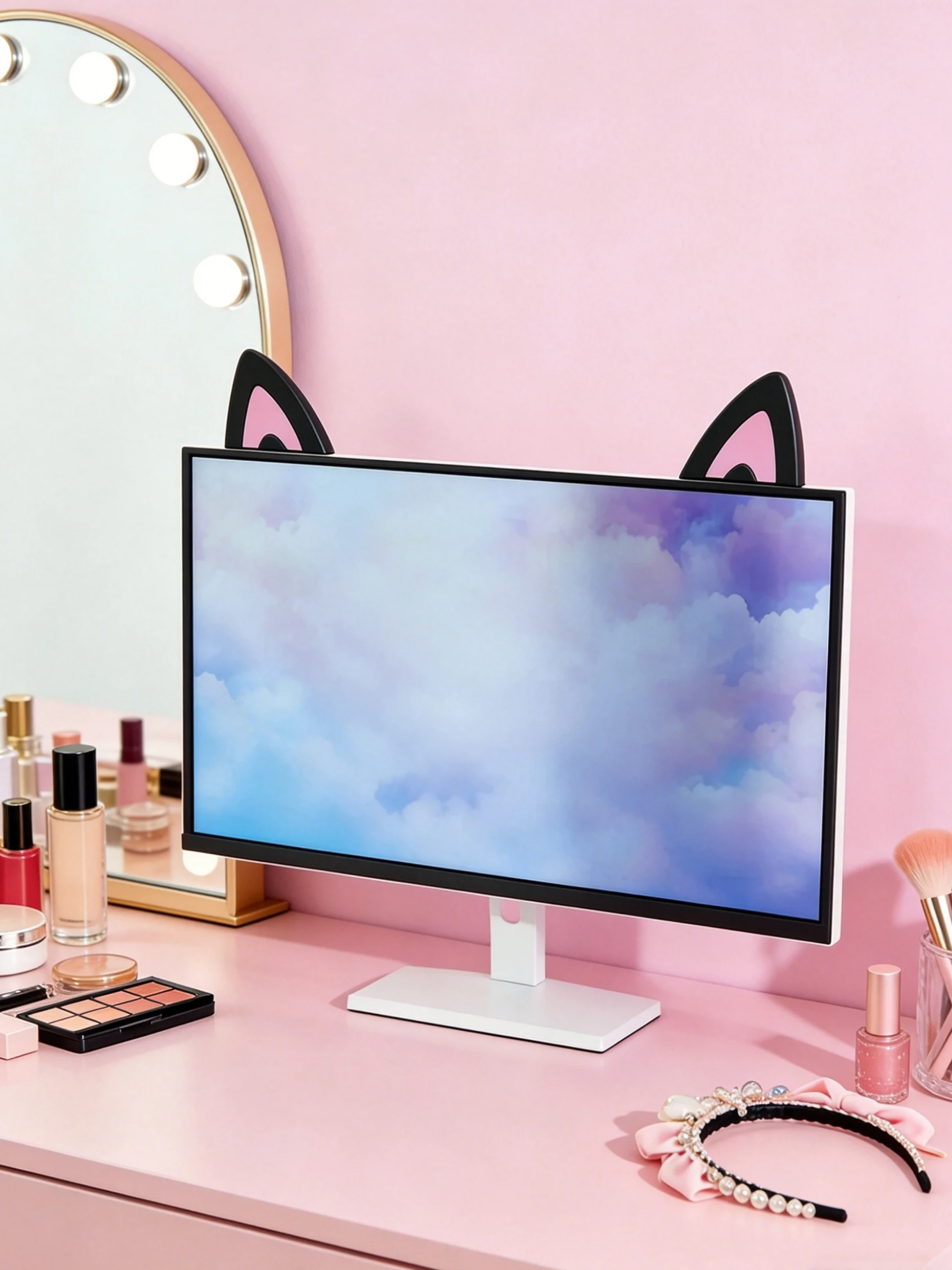 Charming Pink Bowknot Desktop Accessory - Cute Decor for Gaming Setups & Home Offices