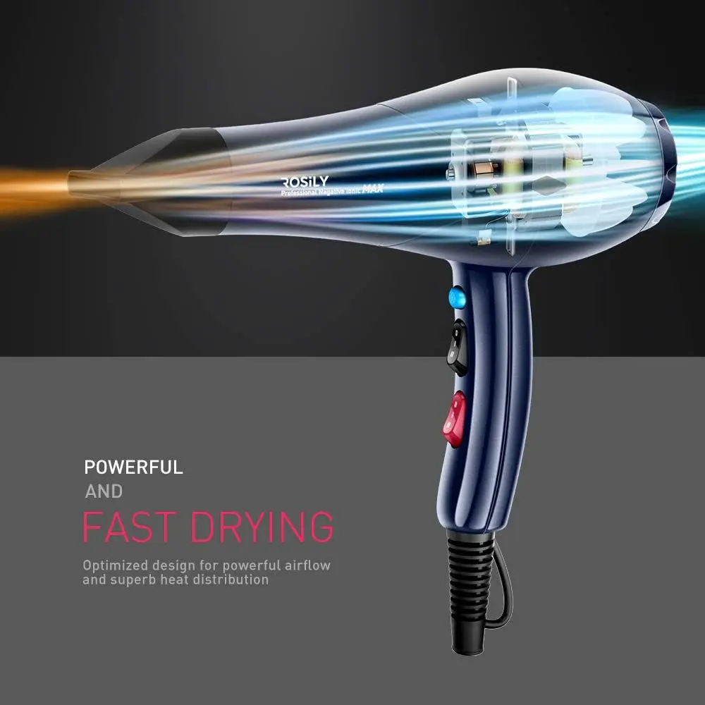 2200W Ionic Ceramic Hair Dryer Fast Drying Salon Quality Blow Dryer with Nozzle Attachments for Smooth Shine and
