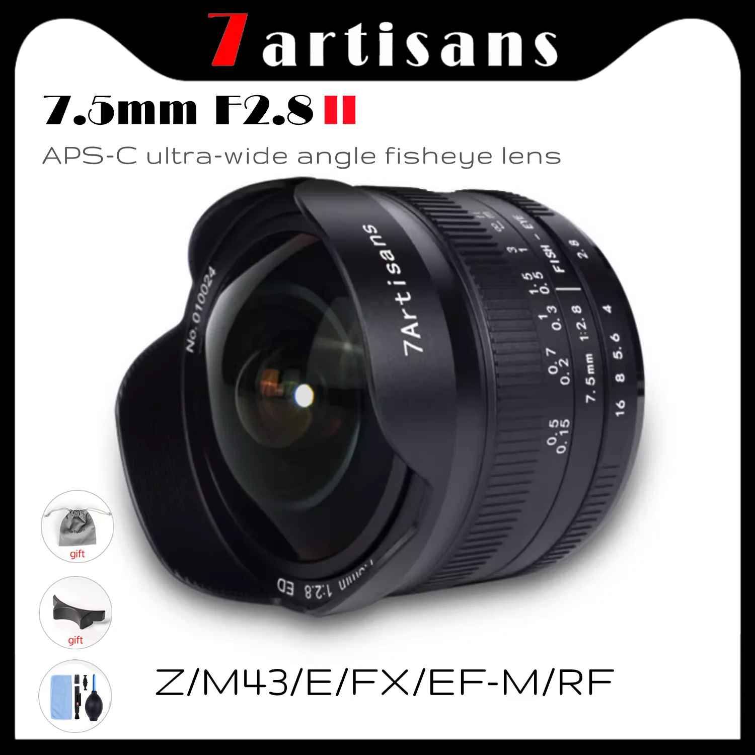 

7artisans Ultra Wide-Angle Fisheye Lens 7.5mm F2.8 II APS-C for Sony E Fuji XF Nikon Z Micro Olympus M4/3 Canon EOS-M RF Mount