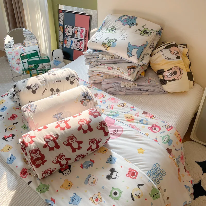 

Disney Spring Summer Product Class A Milk Knitted Cotton Quilt Cute Mickey Lotso Pooh Bear Kids Adult Soft Air Conditioner Quilt