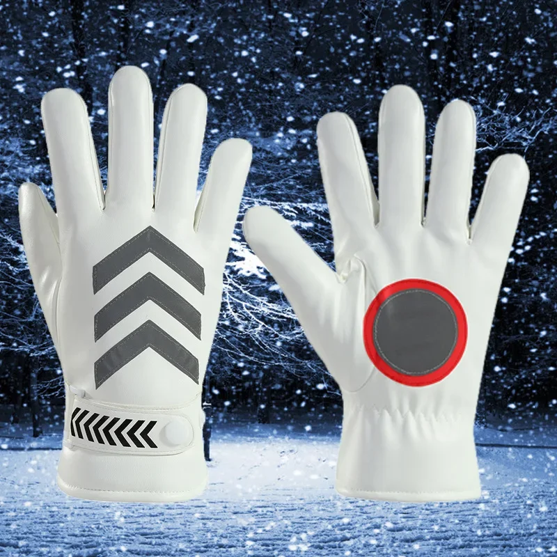 White Traffic Command Gloves Creative Thickened Winter Outdoor Reflective Strip Gloves Warm and Cold Proof Security Duty