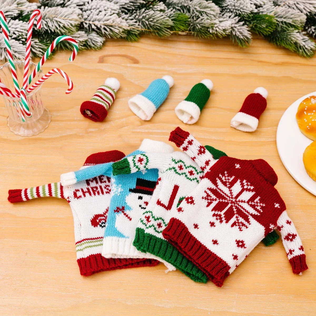 Christmas Knitted Wine Bottle Cover Creative Cartoon Sweater Snowman Red Wine Cover Holiday Gift