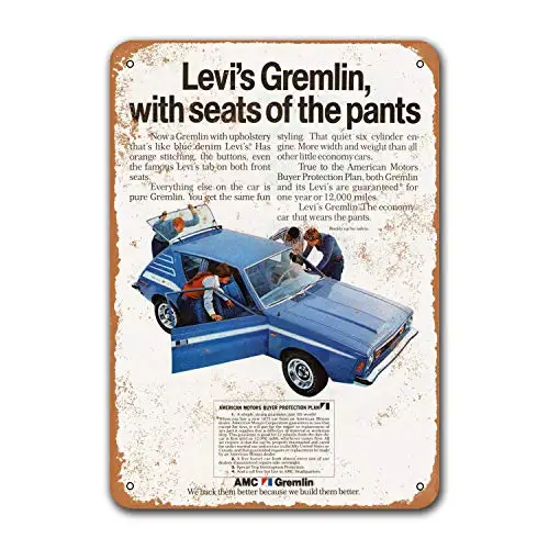 1972 Levis Gremlin Bar Poster Wall Decor Restaurant Pub Coffee Club Old Car Tin Sign Metal Vintage Dorm 8X12 Pollici