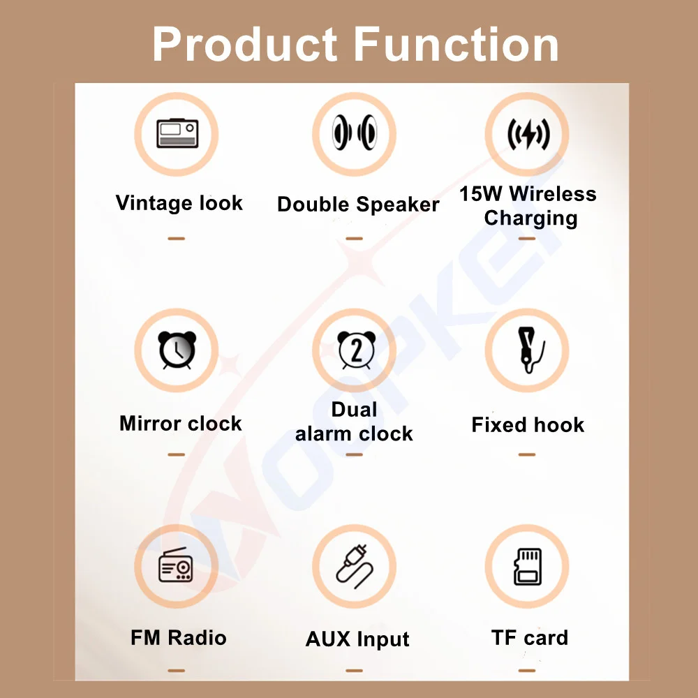 Wireless Charger Radio Time Alarm Clock LED Digital 15W Fast Charging Dock Stati