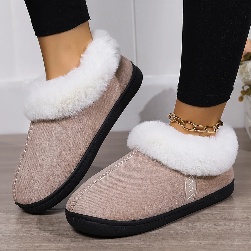 Fur Ankle Fluffy Slippers Women 2024 Winter Warm Plush Indoor Home Slippers Woman Faux Suede Closed Toe Soft Sole House Shoes 6