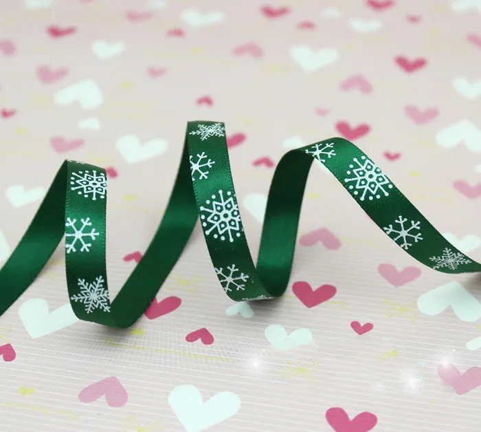 10mm Red Green Snowflake Printed Satin Ribbon Christmas Halloween Wedding Birthday Party Gift Box Wrap DIY Handmade Crafts Tape