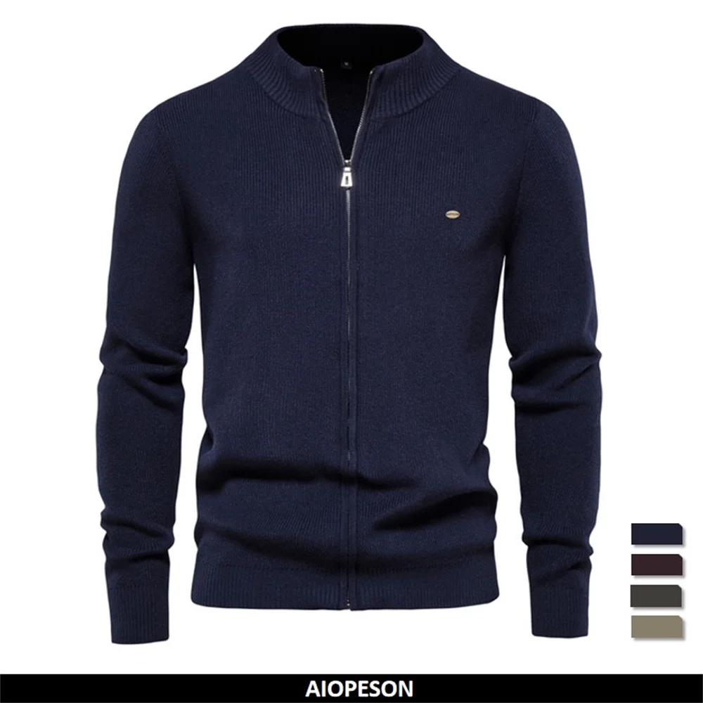 AIOPESON Cardigan da uomo tinta unita con cerniera maglione di base maschile Casual di alta qualità nuovi Cardigan autunnali per abbigliamento maschile 1