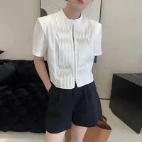 FA647 2024 Summer New Women's Short sleeved T-shirt with Unique Design, Folded Zipper Round Neck Short sleeved Top 2