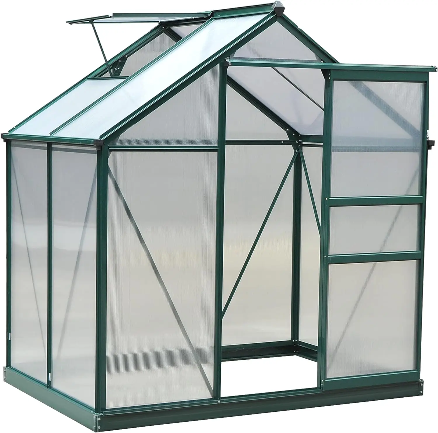 

6' x 4' x 6.5' Polycarbonate Greenhouse Heavy Duty Outdoor Aluminum Walk-in Green House Kit with Rain Gutter Vent and Door for