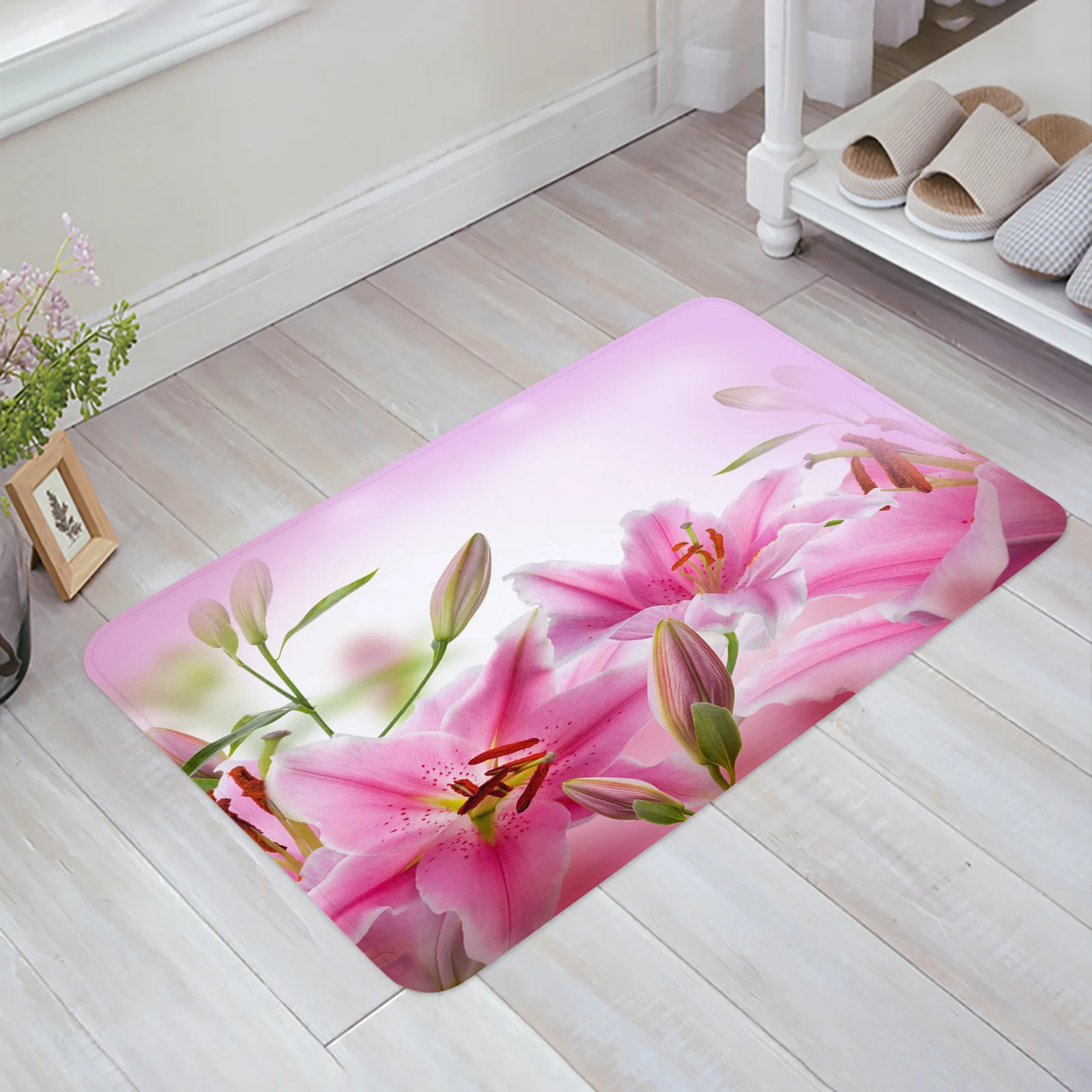 Lily Pink Flowers Living Room Doormat Carpet Coffee Table Floor Mat