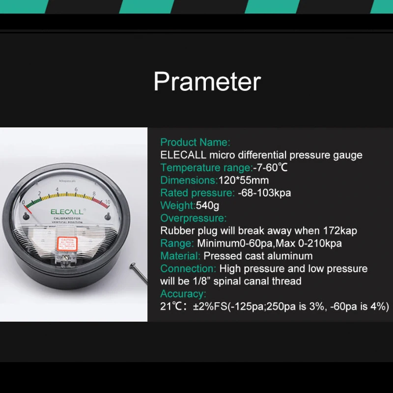 Description Picture 3 of itemELECALL Digital differential pressure Pa kpa psi for air gas meters Barometer positive Negative pressure for Clean room detect