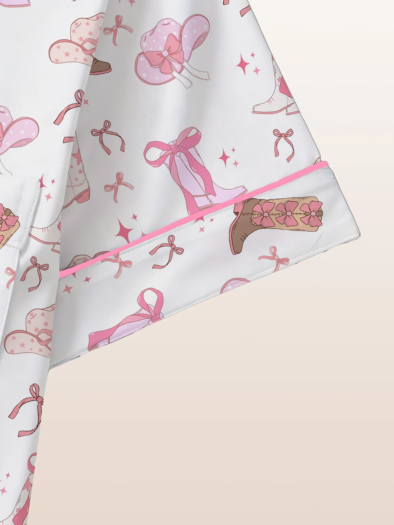 Women Pajamas Notch Lapel Short Sleeve Shorts Pants 3 Piece Set Spring Summer Fall Cute Cowgirl Print Homewear 4