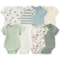 4Pieces New Born Bodysuit Print Cotton Baby Boy Clothes Short Sleeve Romper Baby Girl Clothes Cartoon 0-12M Bebes 1