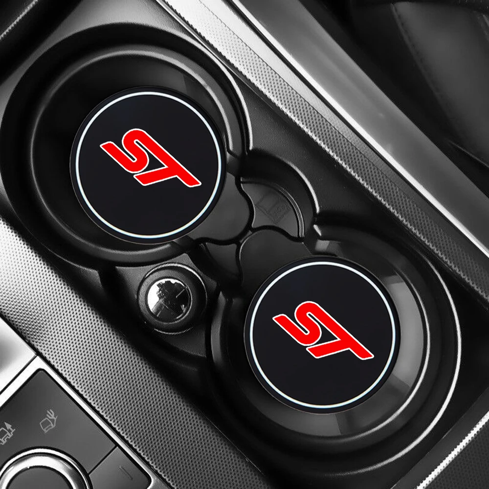 2Pcs Car Coasters Water Cup Slots Non-Slip Mat Waterproof Water Cup Mat Drink Pad For FORD ST Focus x 2 Kuga FIESTA Car Styling