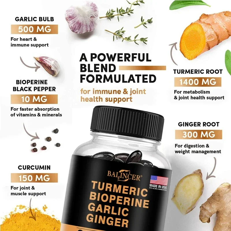 Balincer Curcumin Max Potency 95% 2360 Mg with BioPerine Black Pepper Extract for Overall Health turmeric ginger supplement