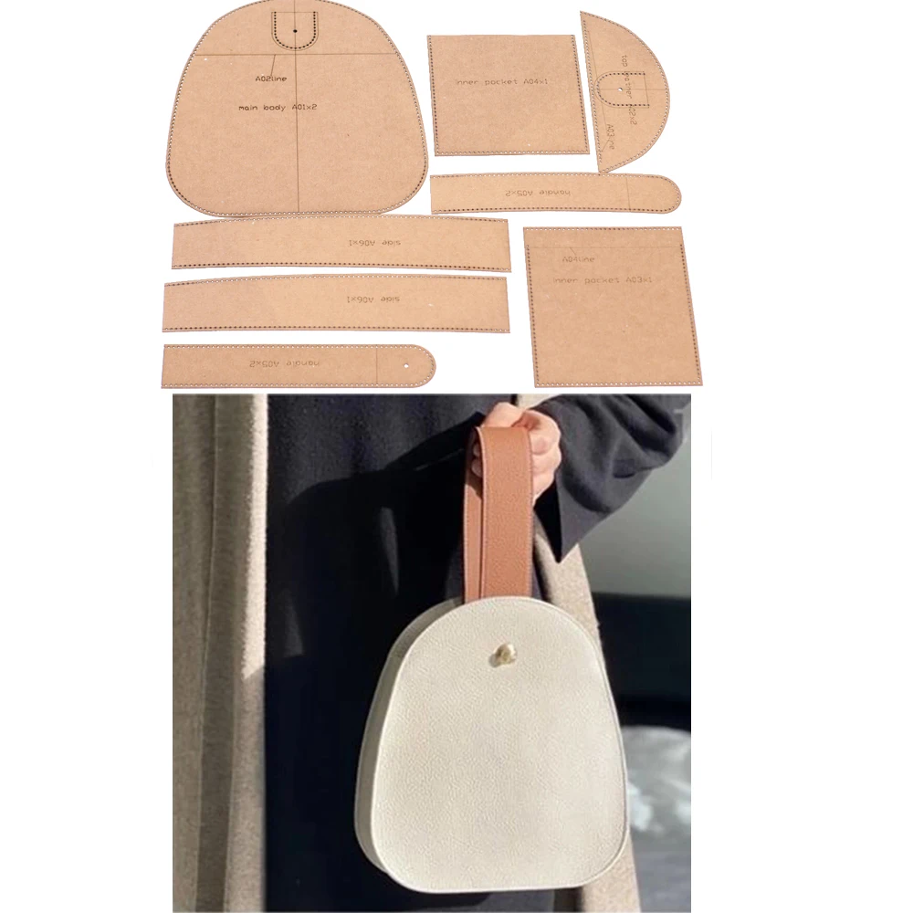 DIY leather craft women handbag die cutting kraft paper sewing pattern hollowed stencil english version 22.5x24.5x6.5cm