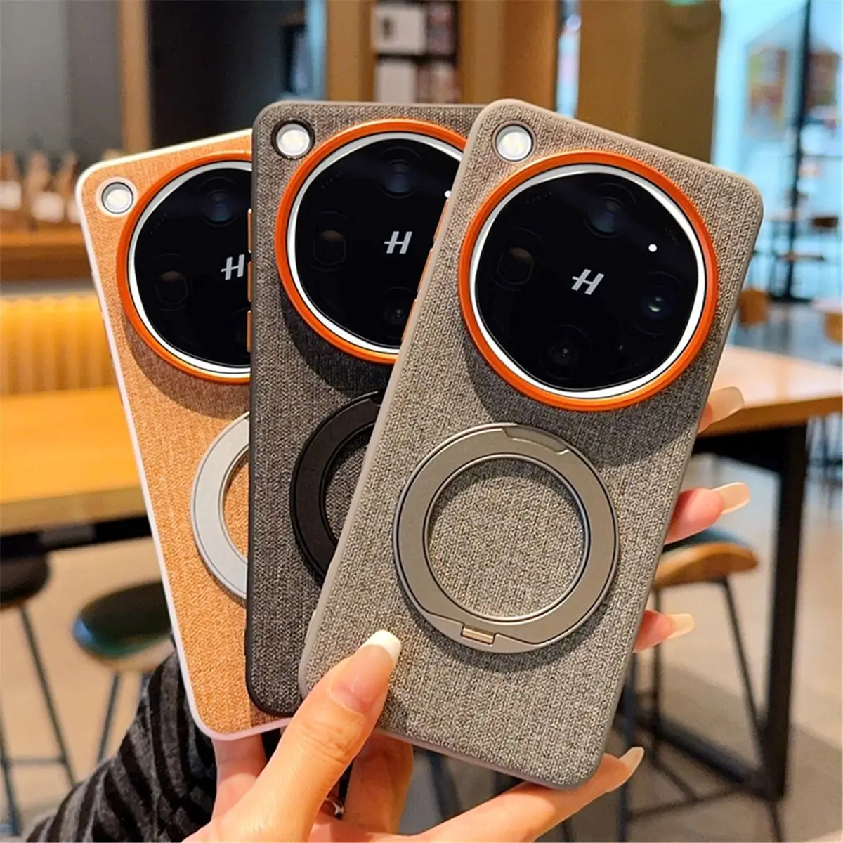Luxurious Textile Leather Magnetic Stand Cover with 360° Rotation