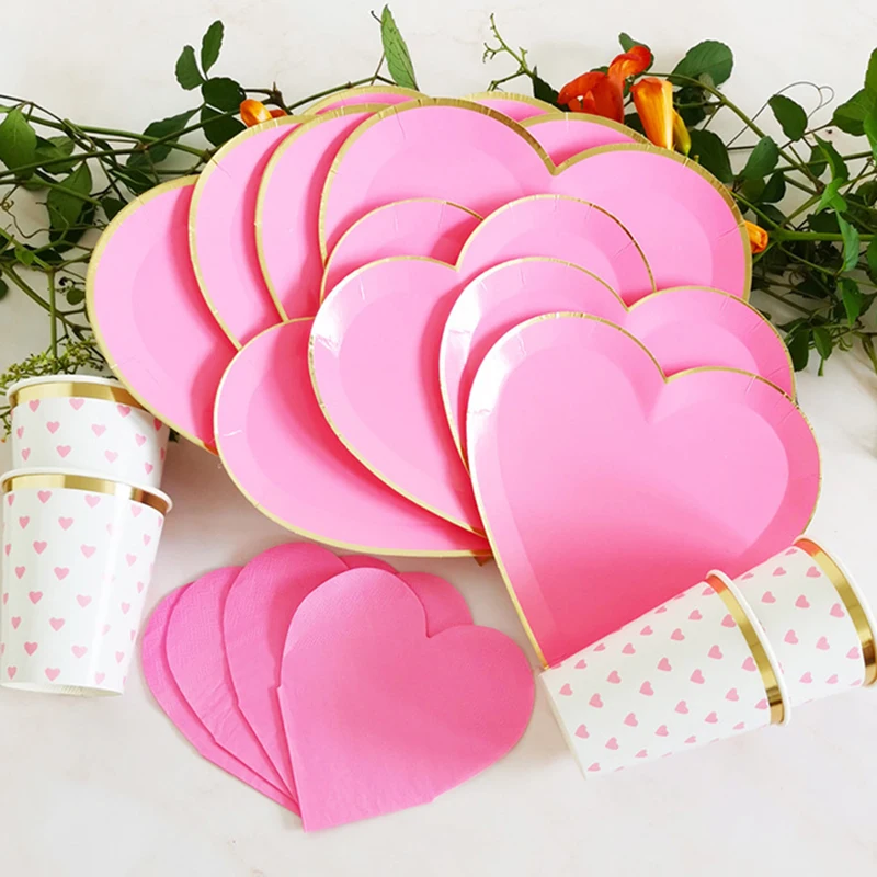 8PCS-Disposable-Tableware-Heart-Shapes-Paper-Plate-Cups-Valentine-s-Day ...