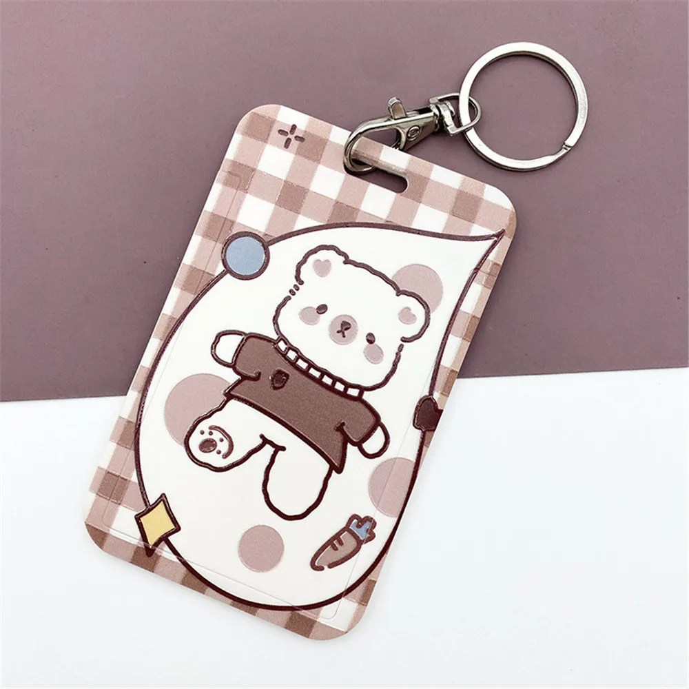 New  Cartoon Bear Cards Cover Bank ID Credit Card Holder Students Bus Card Case Lanyard Removable Identity Badge Cards Cover