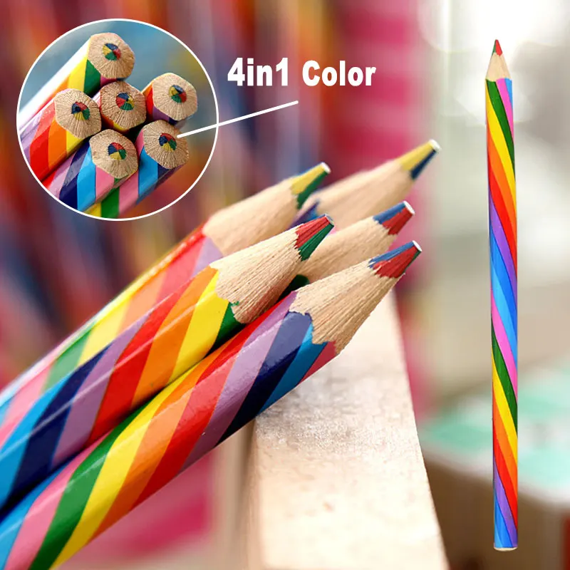 

4Pcs Set HB Colored Pencil Creative Rainbow 4 Color In One Lead Core For Kids Art Drawing Painting Stationery Wooden Handle Gift