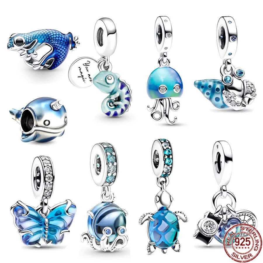 

NEW 925 Sterling Silver Murano Glass Butterfly Sea Turtle & Glow Crab Dangle Charm Bead Fit Original Pandora Bracelet Jewelry